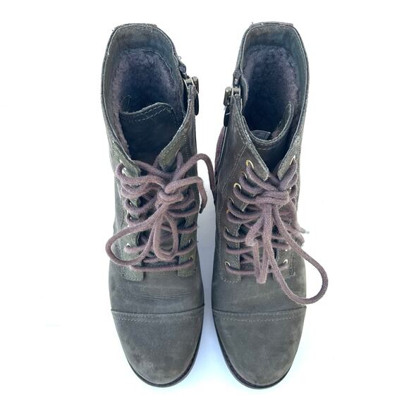 UGG Kilmer Dark Green Suede Lace Up Moto Combat Boots Shearling Winter 9 - Picture 6 of 10